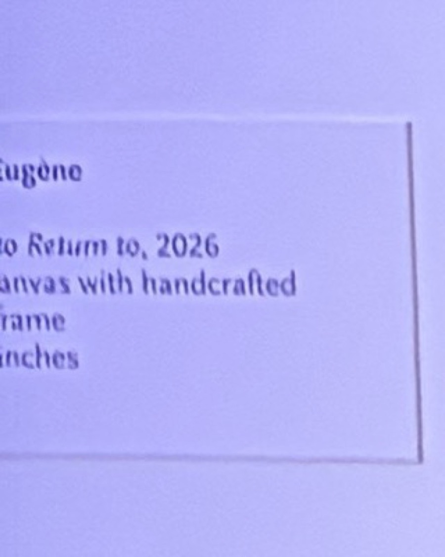Photograph of the wall label beside the Patrick Eugène painting, its left edge cut off.